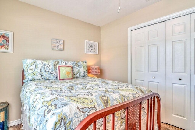 bedroom featuring a closet and wood-type flooring