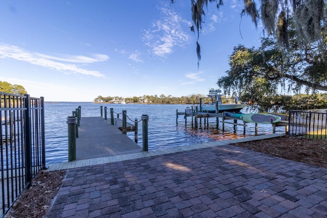 view of dock with a water view