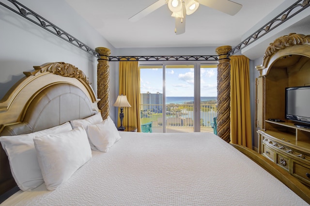 bedroom featuring ceiling fan and access to outside