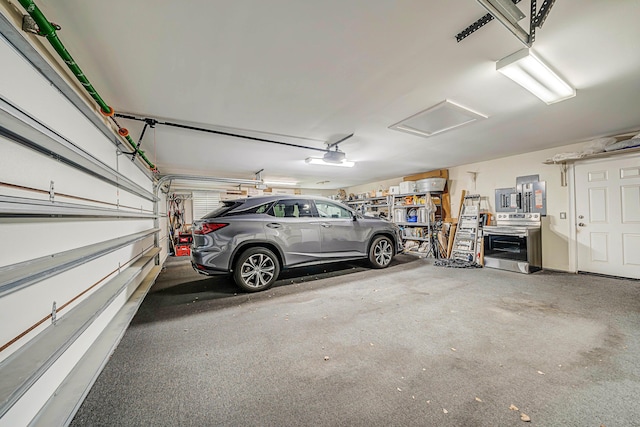 garage with a garage door opener