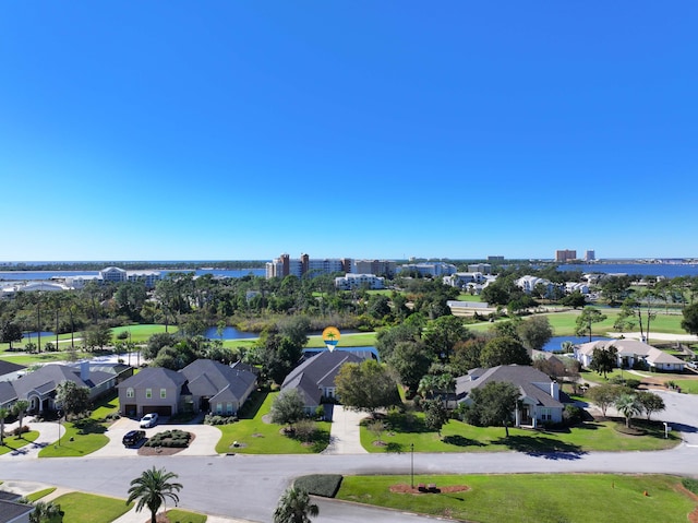 aerial view with a water view