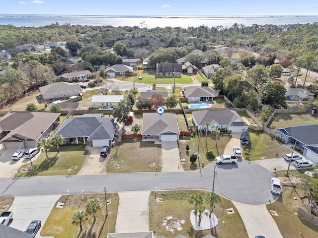 aerial view with a water view