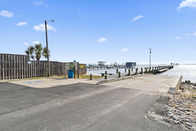 exterior space with a water view