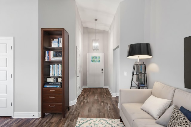 foyer featuring vaulted ceiling and dark hardwood / wood-style floors