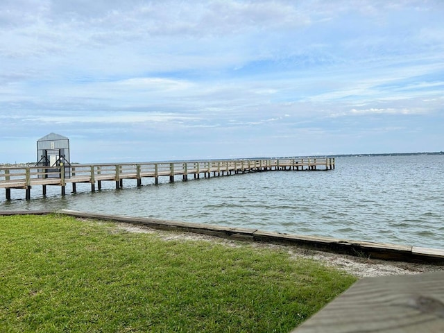 view of dock with a water view