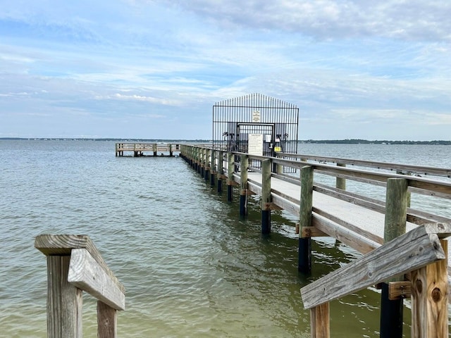 view of dock with a water view