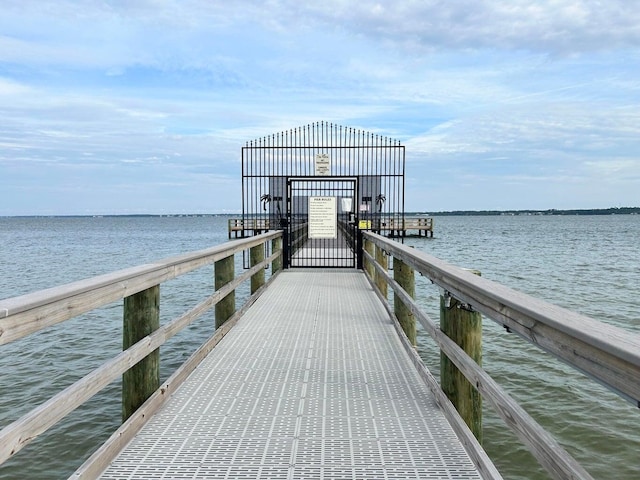 view of dock with a water view