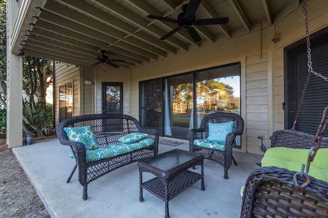 view of patio / terrace with ceiling fan and an outdoor hangout area