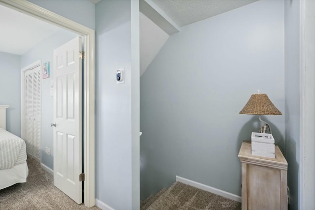 interior space with carpet flooring and lofted ceiling