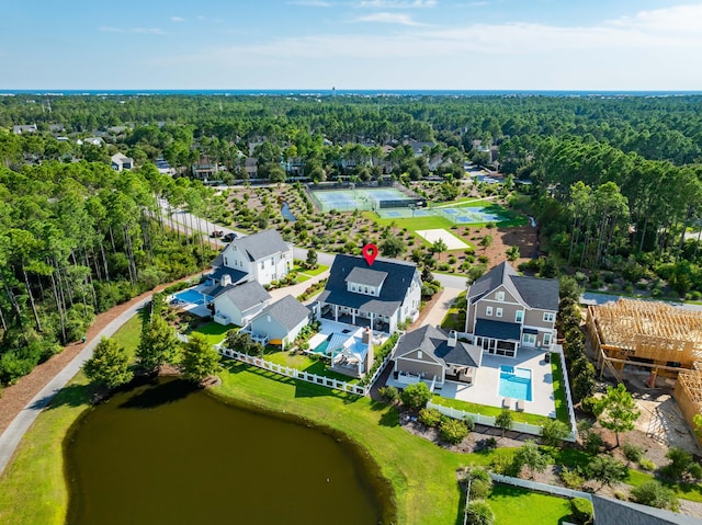 aerial view with a water view