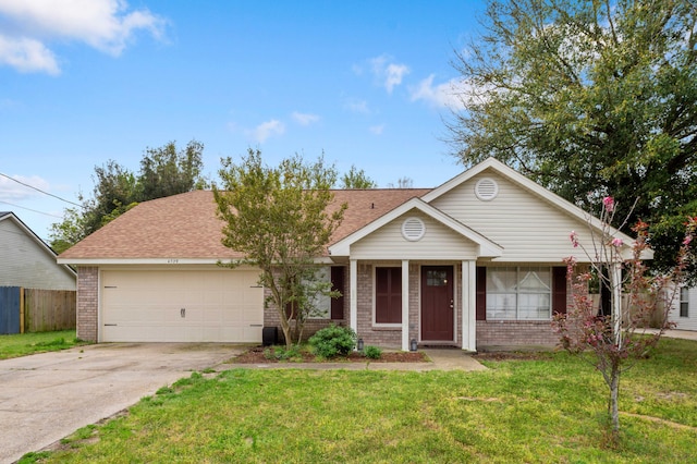 ranch-style house with a front lawn and a garage