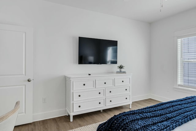 bedroom featuring multiple windows and light hardwood / wood-style floors