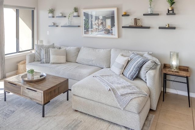 living room featuring light tile patterned floors