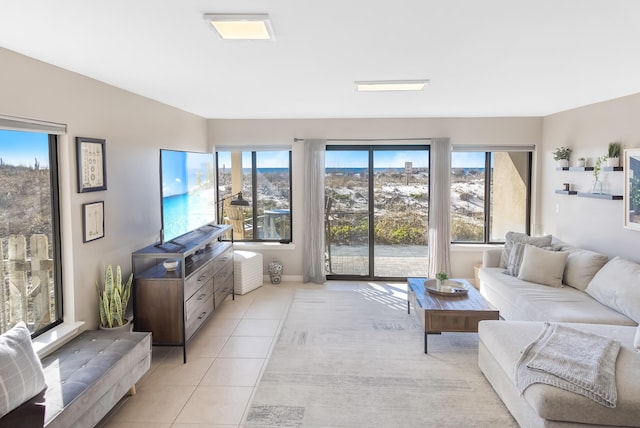 living room with light tile patterned floors