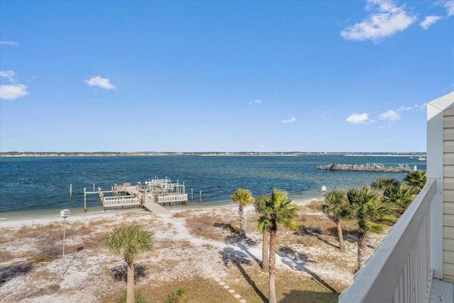 property view of water featuring a view of the beach