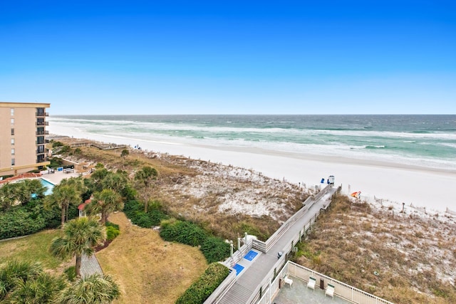 view of water feature with a beach view