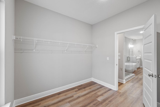 walk in closet featuring light wood finished floors