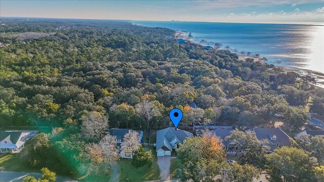 drone / aerial view featuring a water view