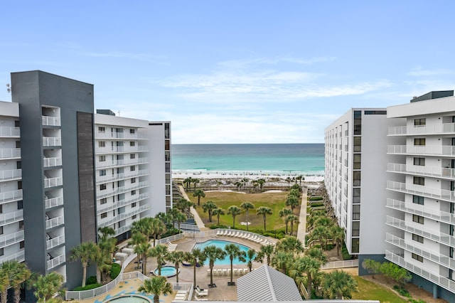 property view of water featuring a view of the beach