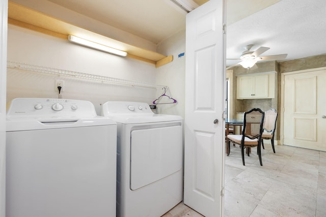 washroom with ceiling fan and washer and dryer