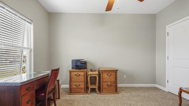 home office with light carpet