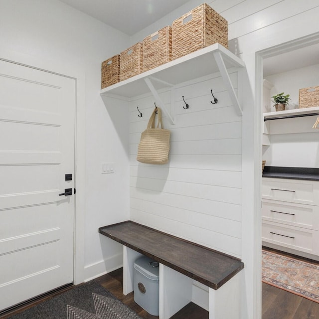 mudroom with dark hardwood / wood-style flooring