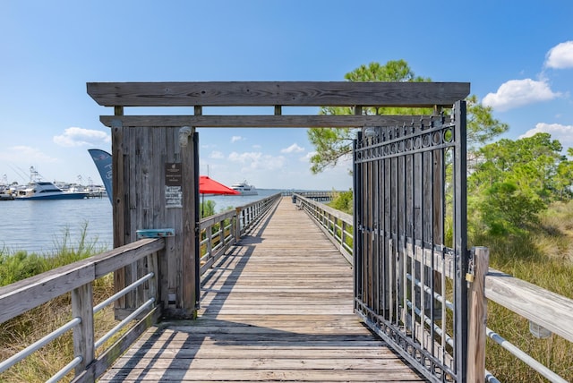 exterior space with a water view