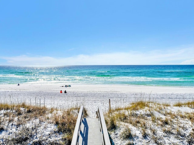 view of water feature featuring a beach view