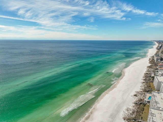 property view of water featuring a beach view