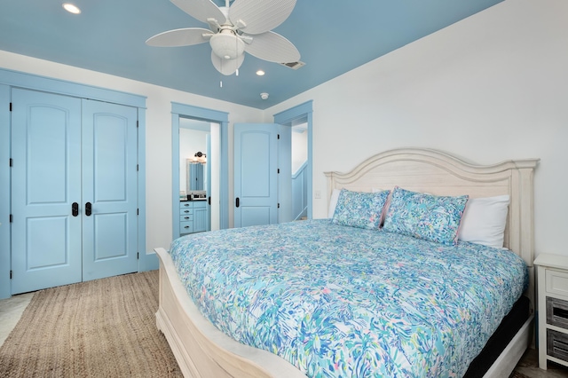 bedroom with a closet and ceiling fan