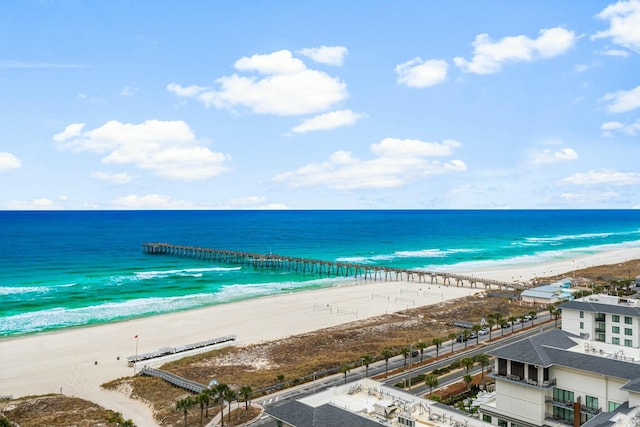 view of water feature with a beach view