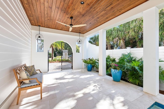 29 Thyme St, Santa Rosa Beach, FL 32459 - view of patio / terrace with ceiling fan and a gate