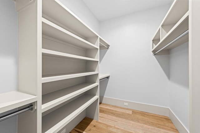 walk in closet with light wood-type flooring