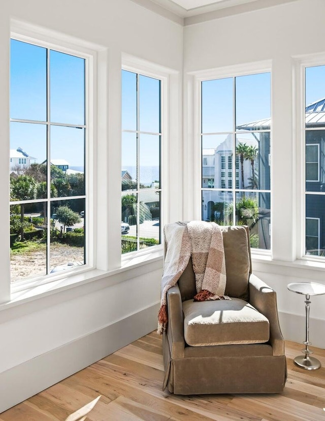 sitting room with light hardwood / wood-style floors