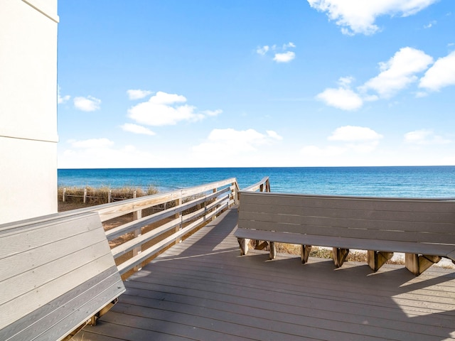 deck featuring a water view