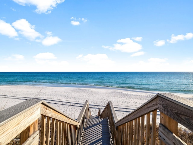 view of water feature with a view of the beach