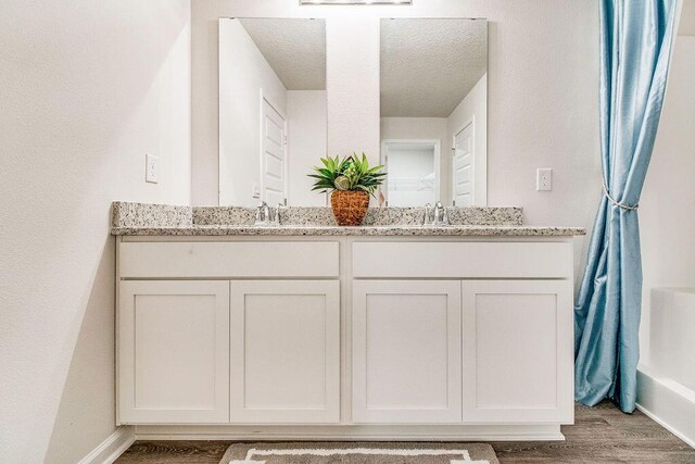 bathroom featuring hardwood / wood-style floors and vanity