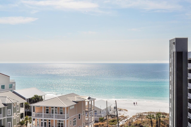 view of water feature with a view of the beach