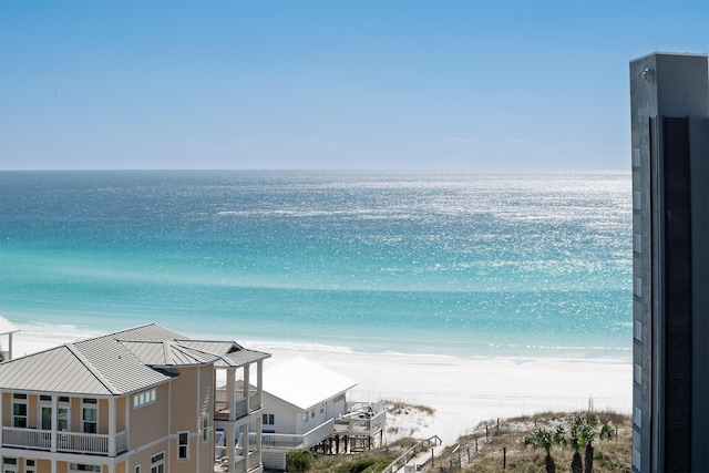 view of water feature featuring a beach view