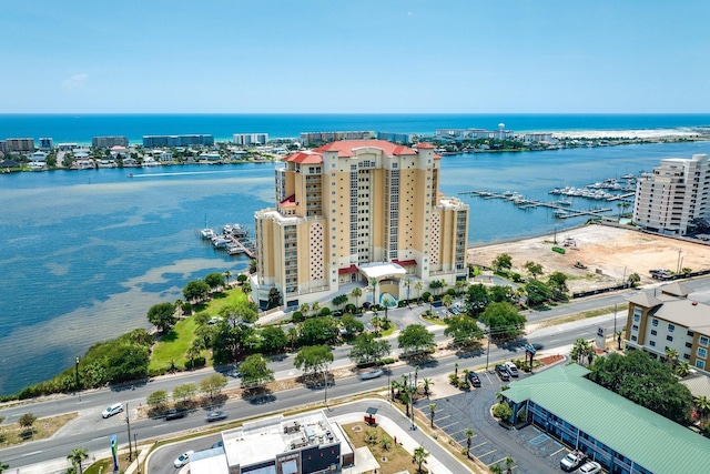 aerial view with a water view