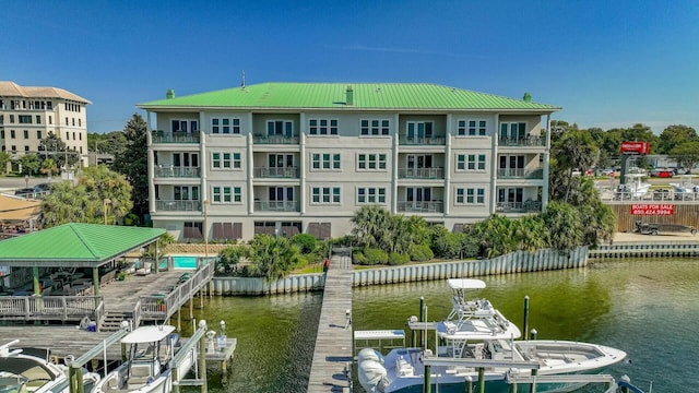 view of dock with a water view