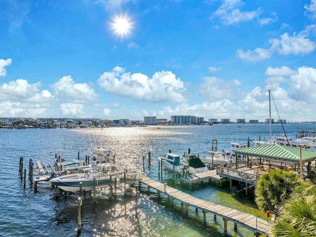 dock area featuring a water view