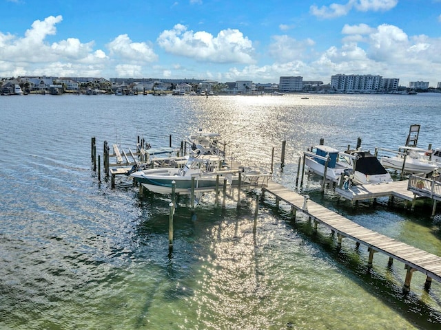 view of dock with a water view