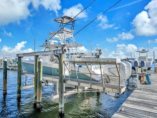 view of dock with a water view