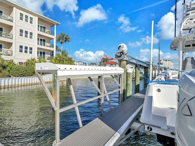 view of dock with a water view