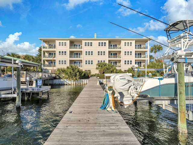 dock area featuring a water view