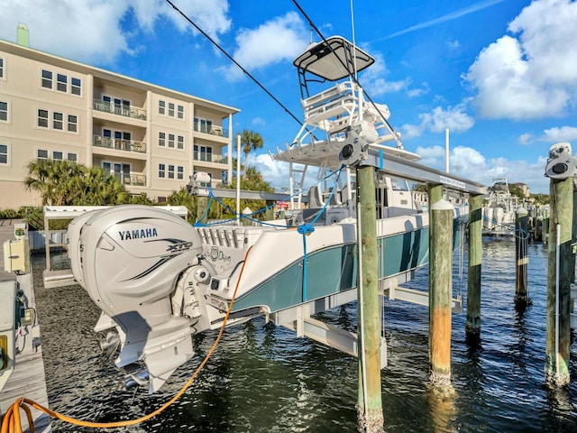 dock area with a water view