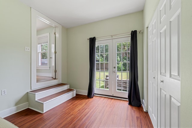 interior space featuring light wood-type flooring and french doors