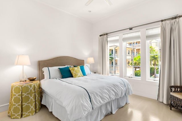 bedroom featuring ceiling fan