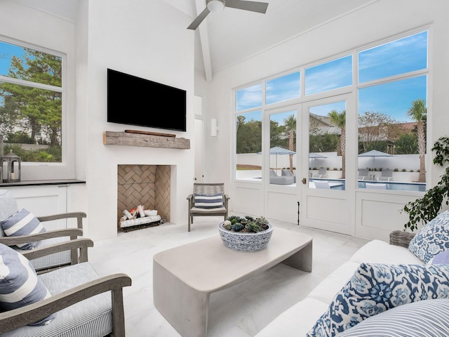 living room featuring ceiling fan